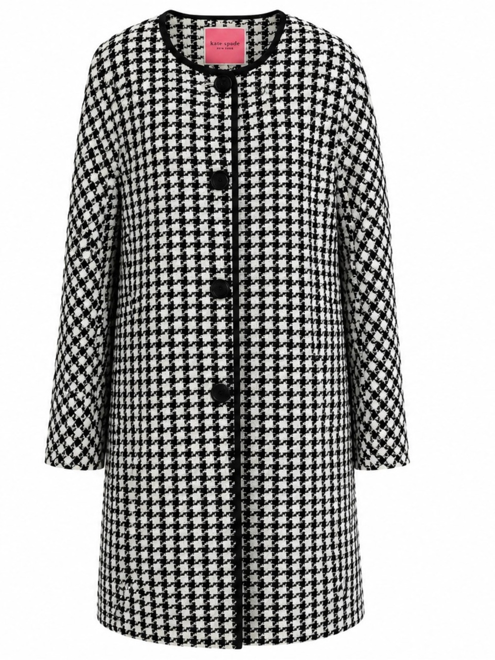 Kate Spade New York Houndstooth Tweed Coat Jacket Large Black White L